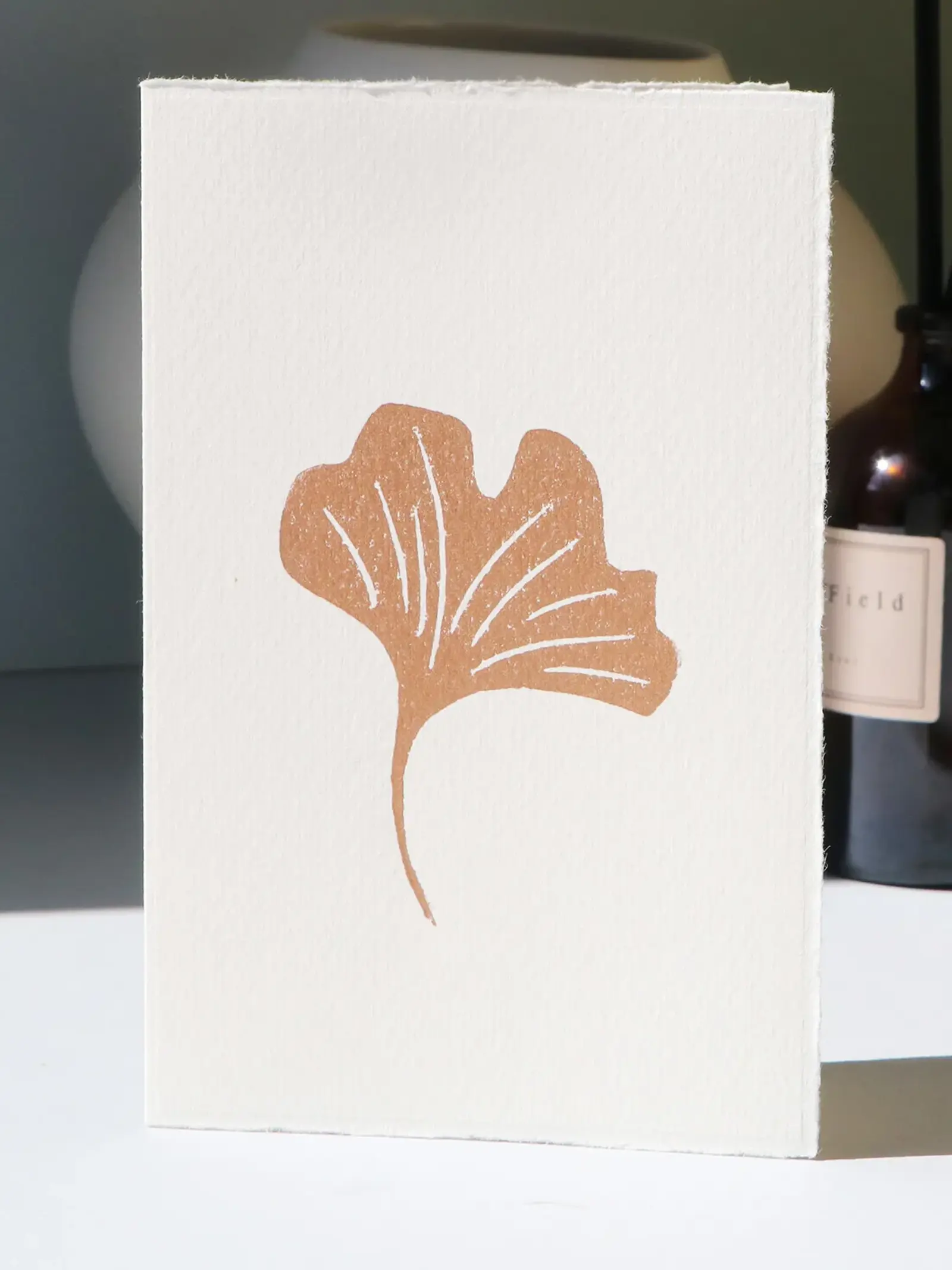 gingko leaf cream copper card