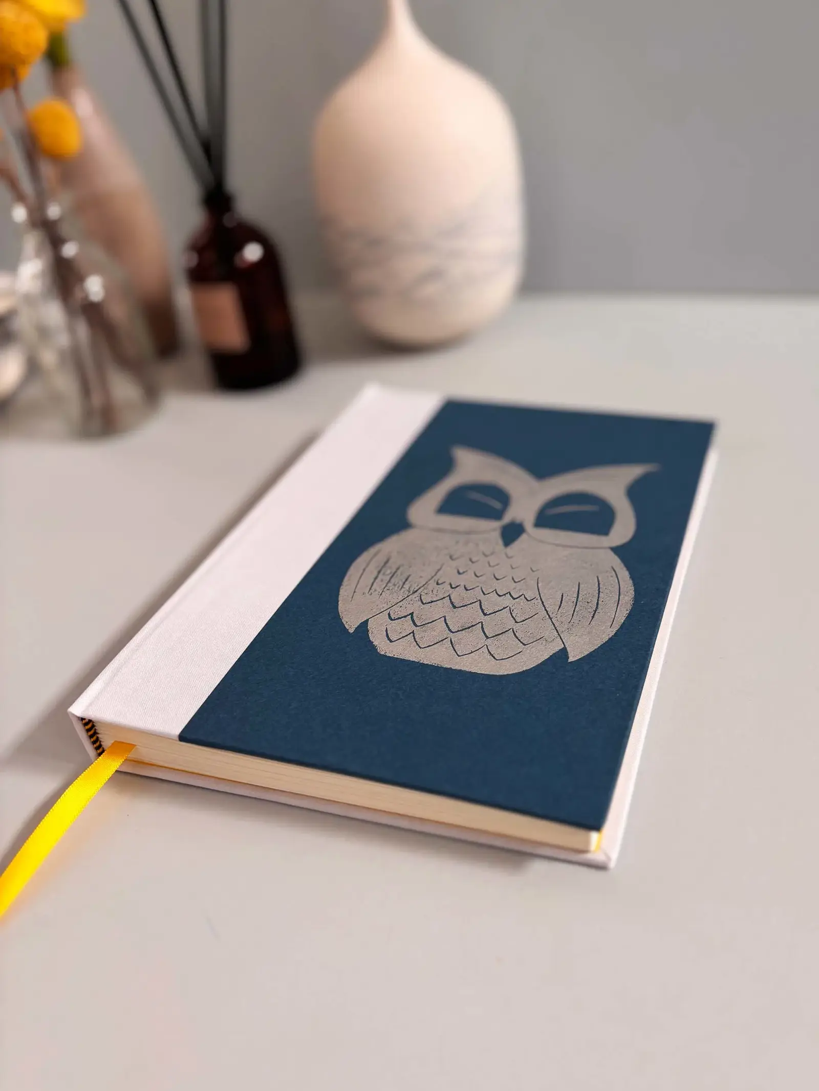 handprinted owl notebook