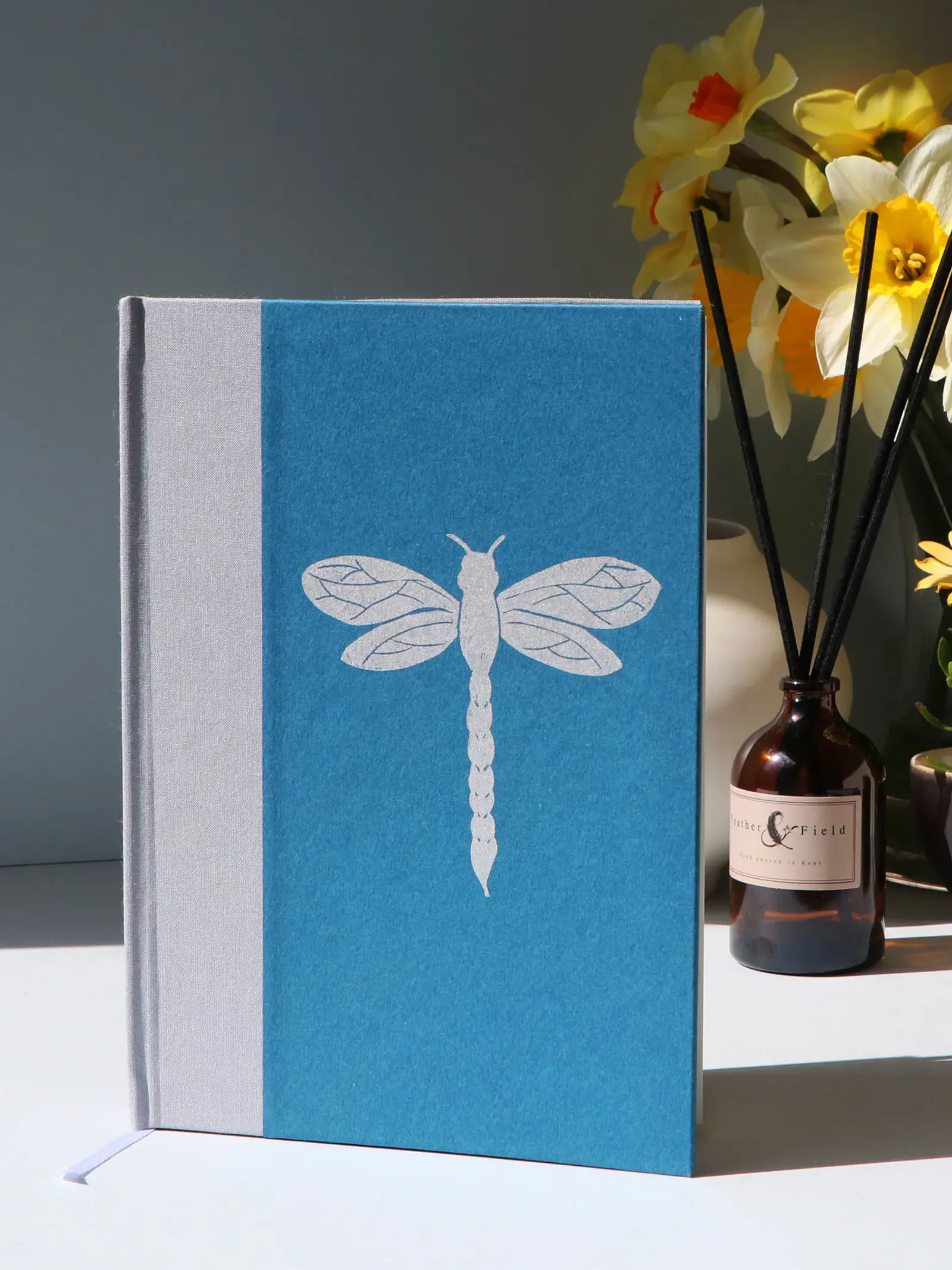 handprinted teal silverdragonfly notebook