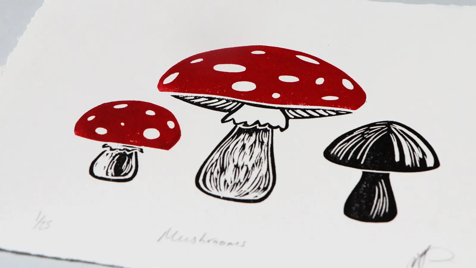 Mushrooms – limited edition linocut print