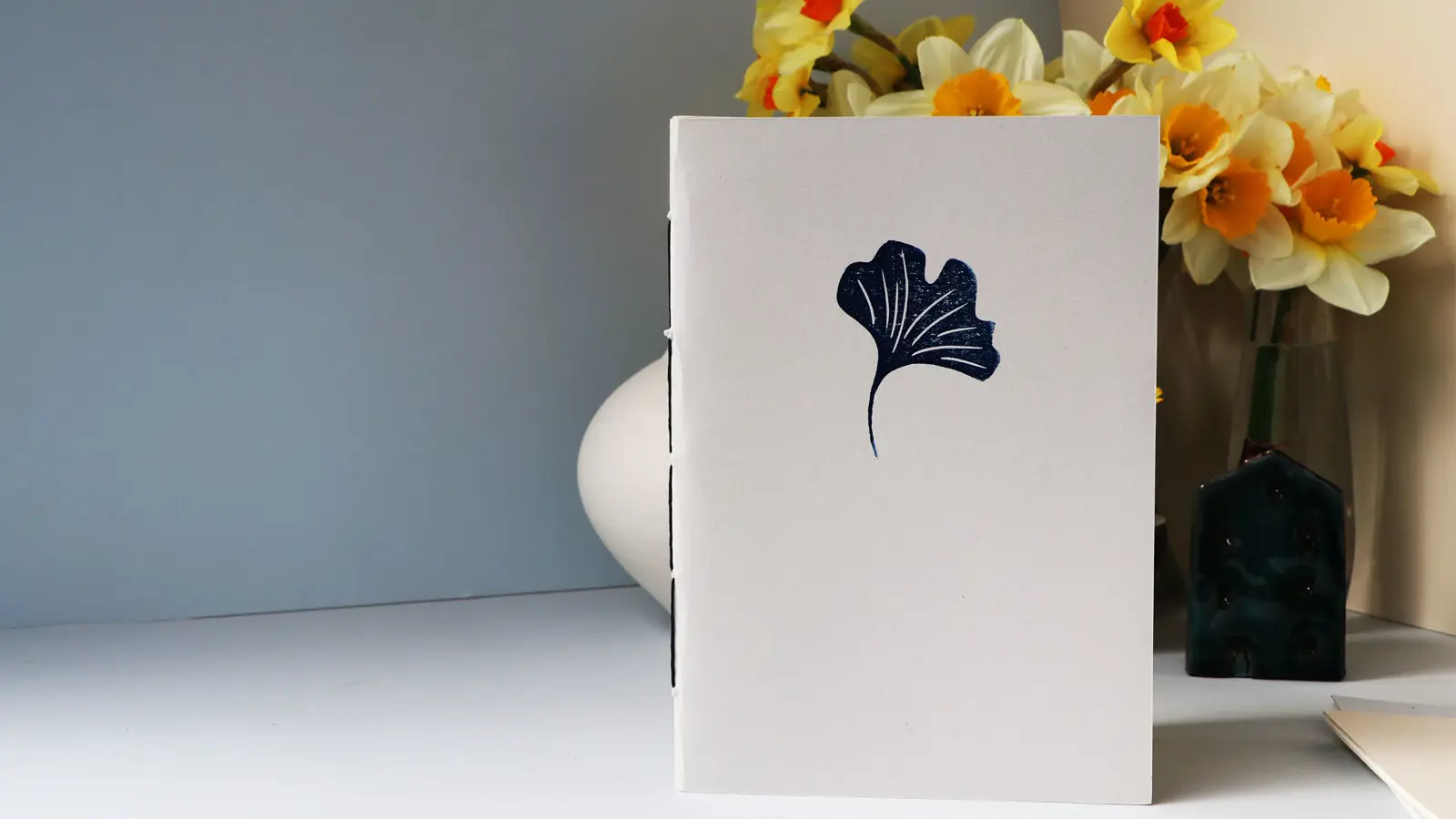 gingko leaf blue white exercise book