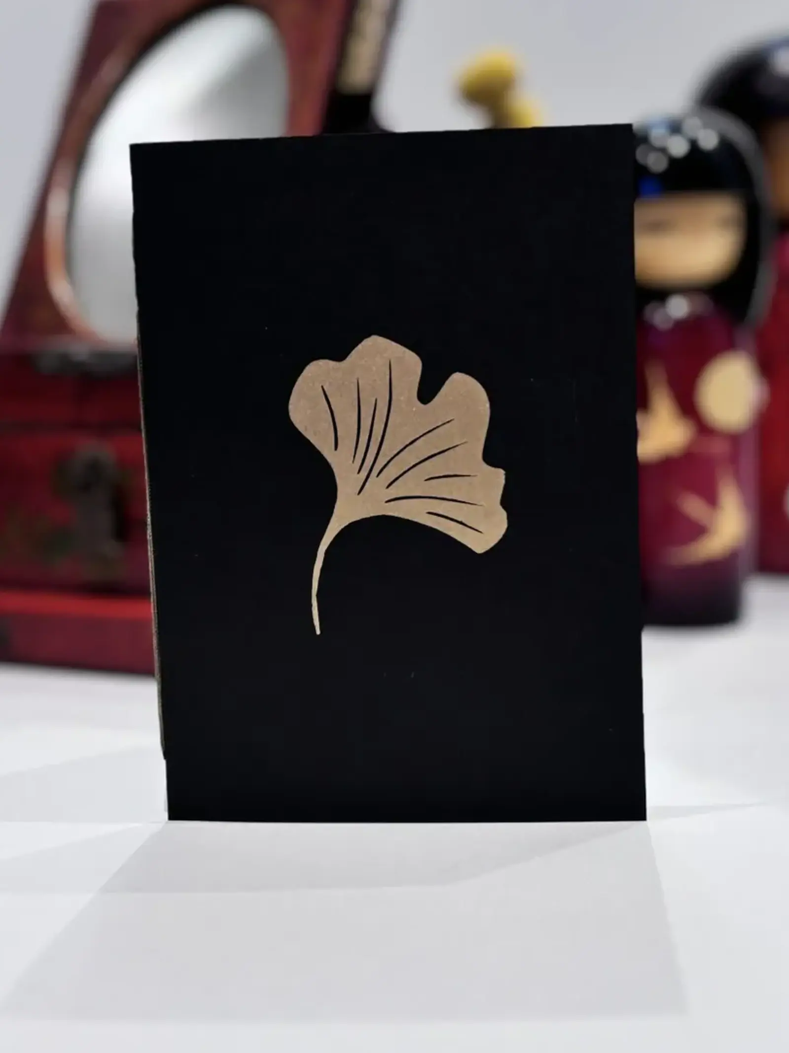 gingko black gold leaf card