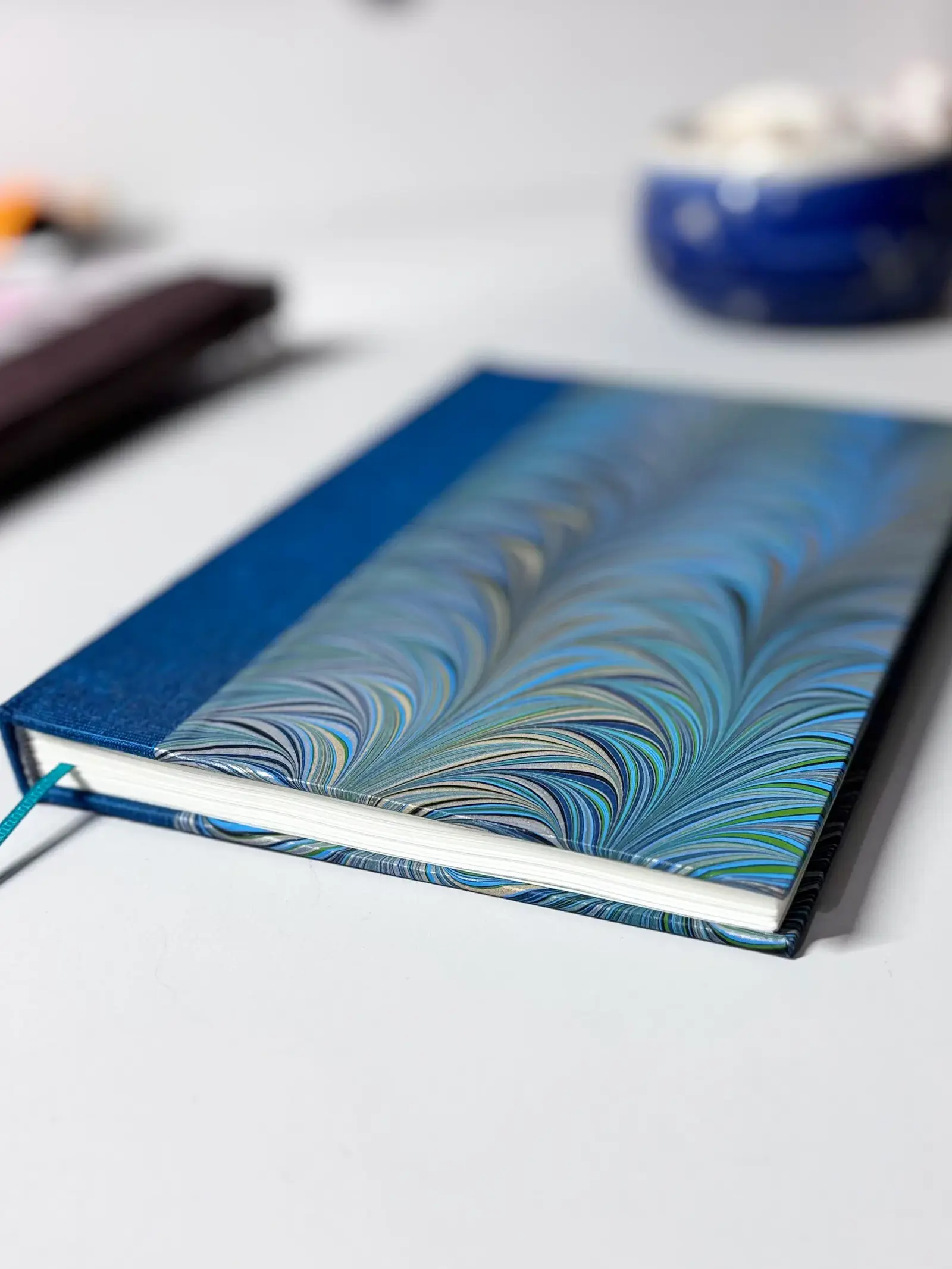 blue comb marbled notebook